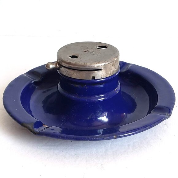 Vintage COBALT ENAMEL ASHTRAY Metal Blue Enamelware from Hungary - Picture 3 of 14